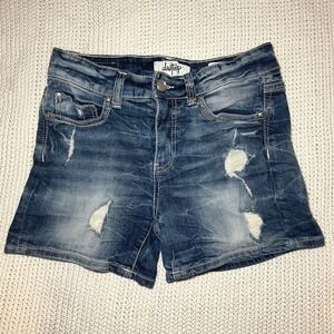Daytrip Distressed Blue Denim Boyfriend Shorts Women's Size 27 Ripped Sequin